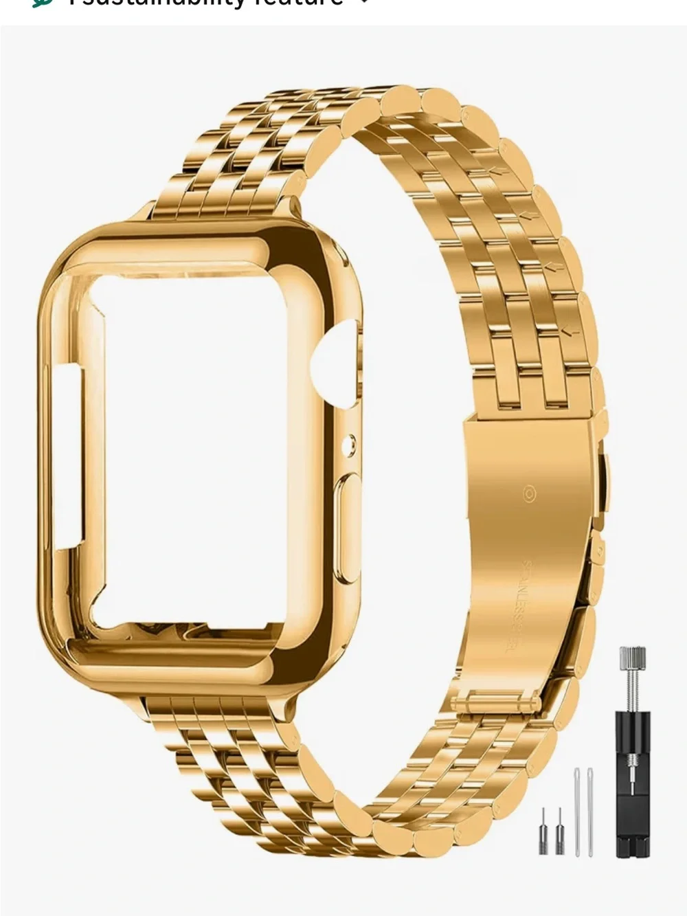 Gold Stainless Steel Link Bracelet Apple Watch Case Combo